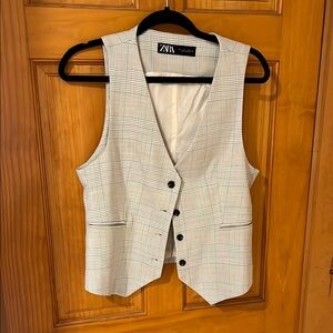 Zara Women’s Plaid Suit Vest in Sage Green